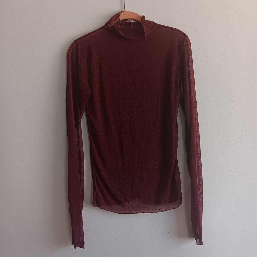 Free People Sheer Dot mock neck Top in crushed berry Size M whimsigoth grunge
